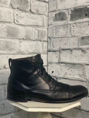 John Varvatos Cap Toe Ankle Boots Mens 10.5 Black Leather Lace Up Chukka Preppy